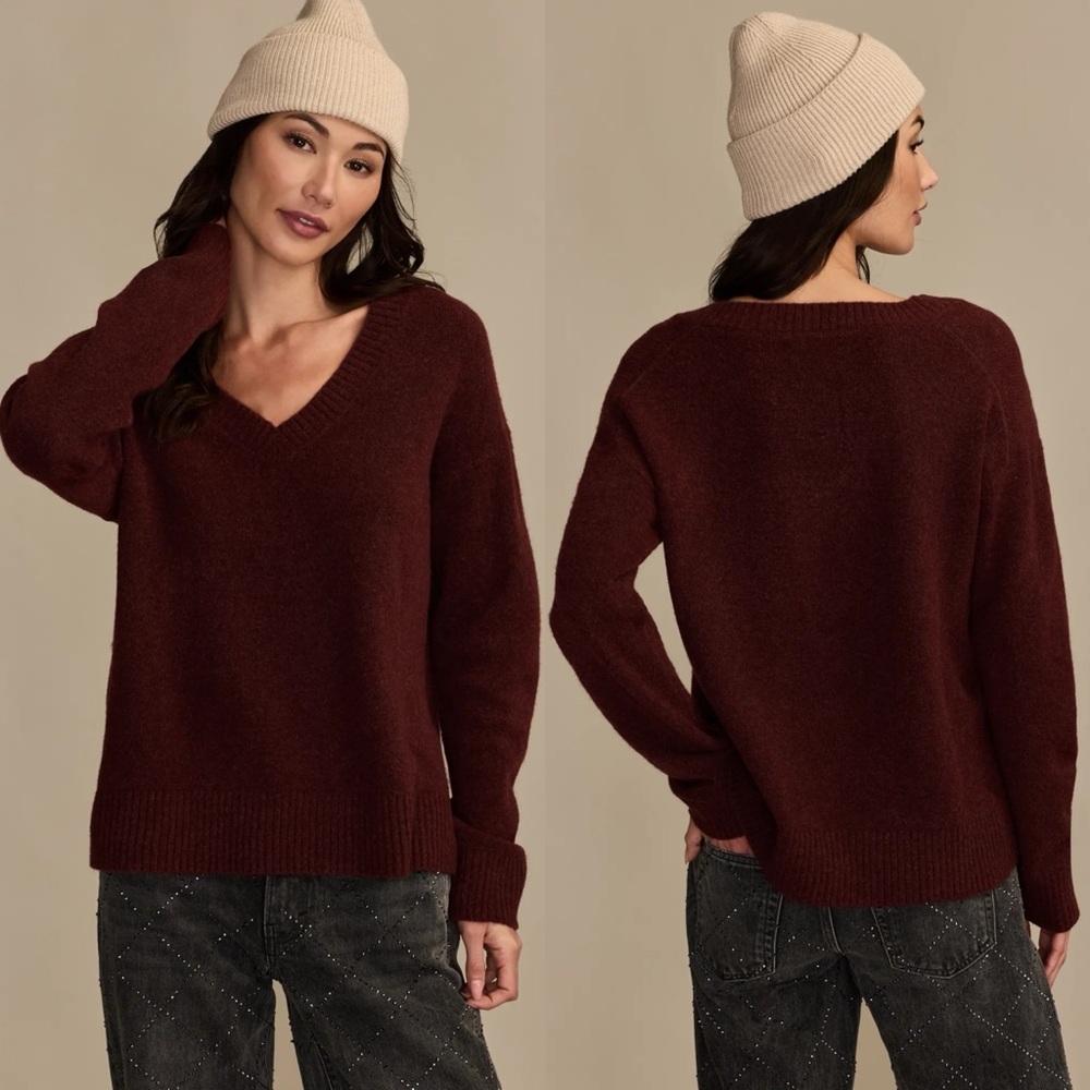 LUCKY BRAND Cloud Soft V-Neck Burgundy Sweater Luxury Casual Capsule Size XS